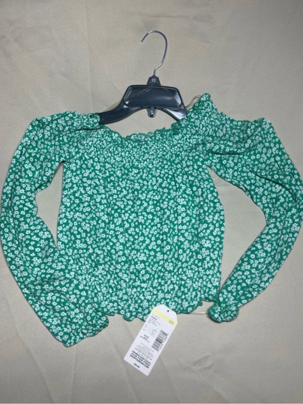 Sears Green Floral Off-Shoulder Smocked Top